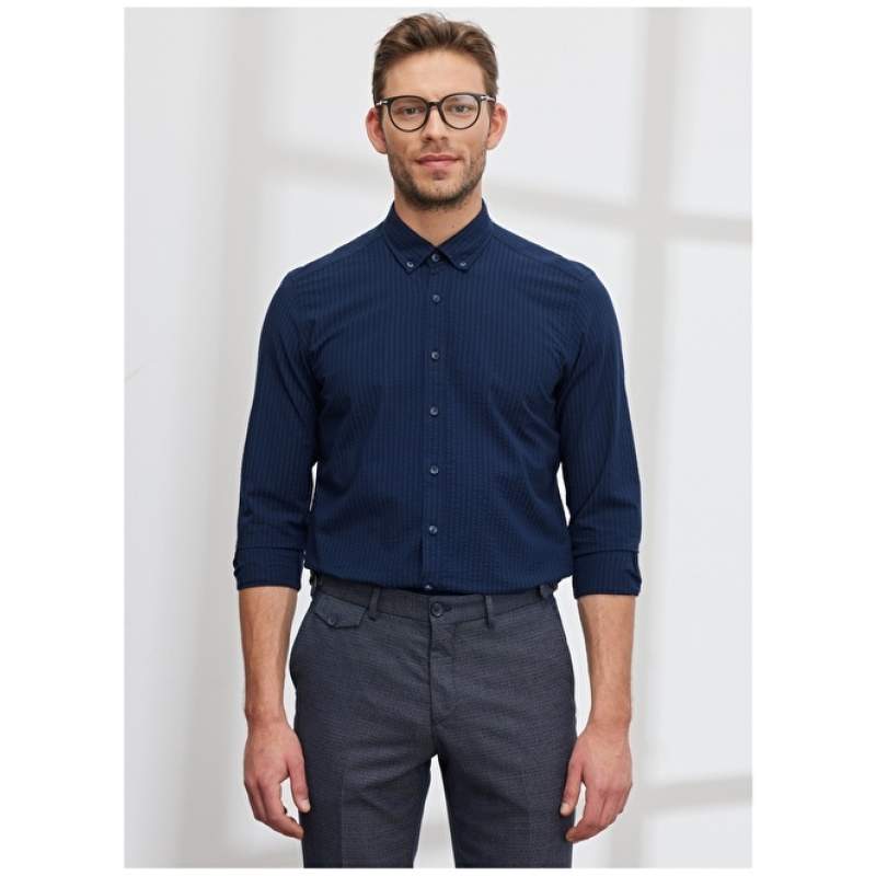 Altınyıldız Classics Buttoned Collar Navy Blue Men's Shirt 4A2023200039 Altınyıldız Classics Buttoned Collar Navy Blue Men's Shirt 4A2023200039