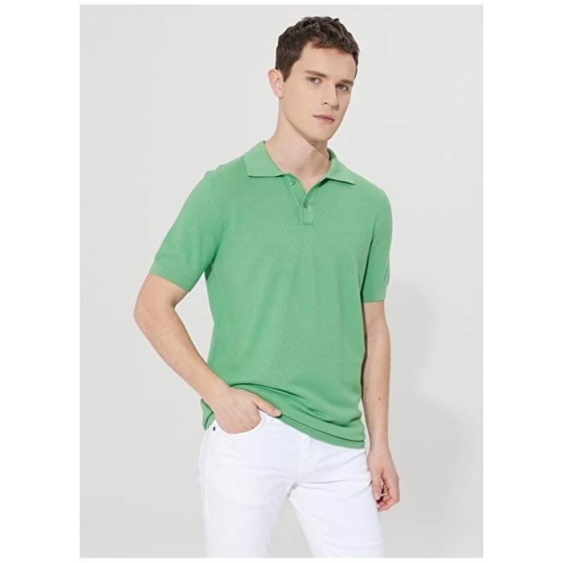 Altınyıldız Classics Polo Neck Green Men's T-Shirt 4A4923200007 Altınyıldız Classics Polo Neck Green Men's T-Shirt 4A4923200007