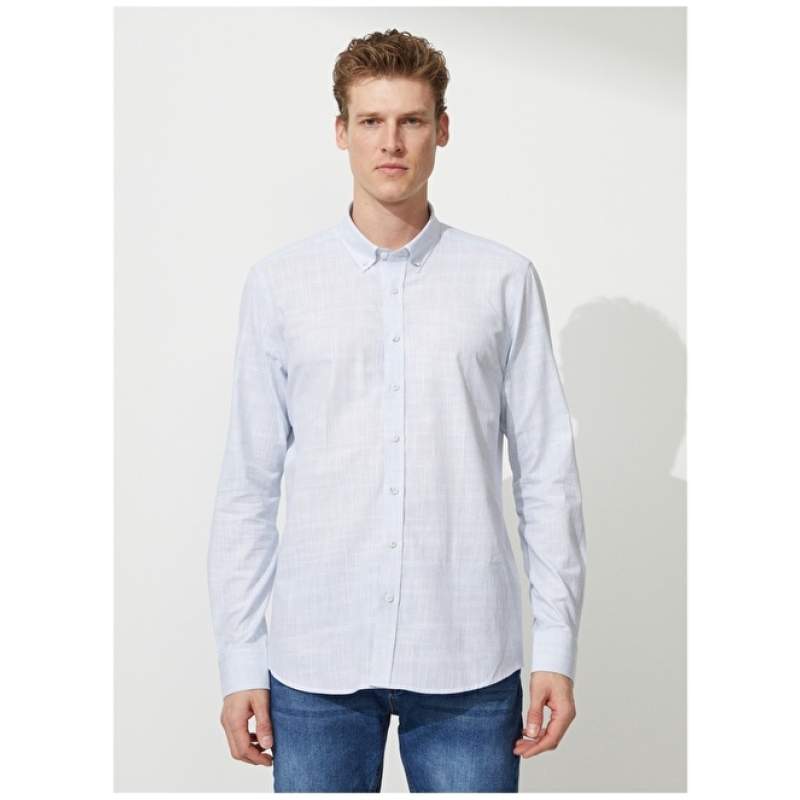Altınyıldız Classics Slim Fit Buttoned Collar Blue Men's Shirt 4A2023200006 Altınyıldız Classics Slim Fit Buttoned Collar Blue Men's Shirt 4A2023200006