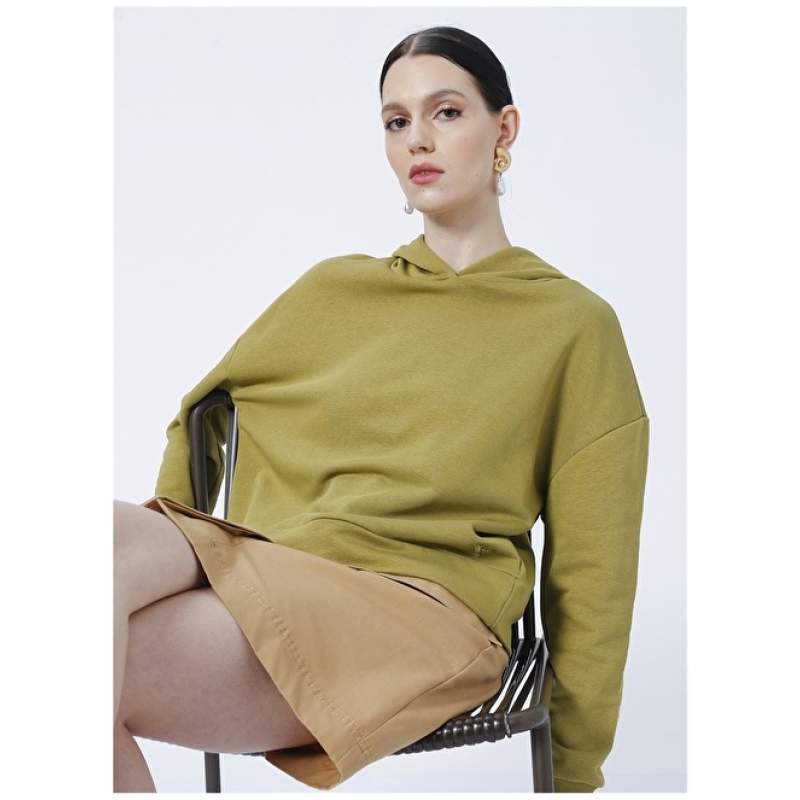 Factory Gola-Y Hoodie Basic Plain Oil Green Women's Sweatshirt