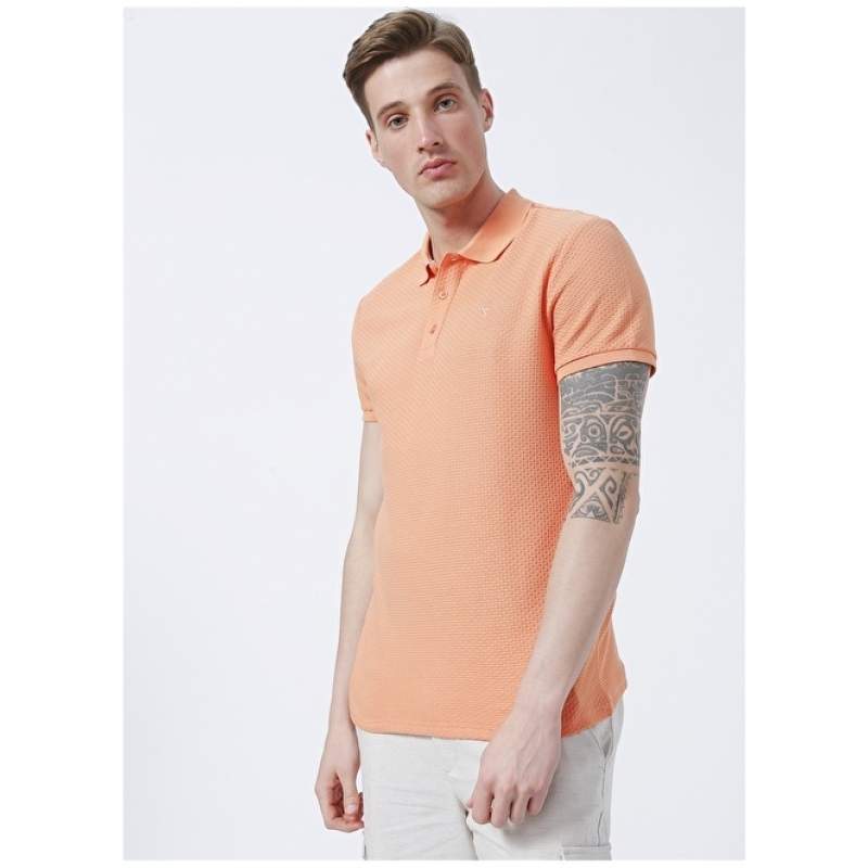 Factory Wagner Polo Collar Basic Dobby Coral Men's Polo T-Shirt Factory Wagner Polo Collar Basic Dobby Coral Men's Polo T-Shirt