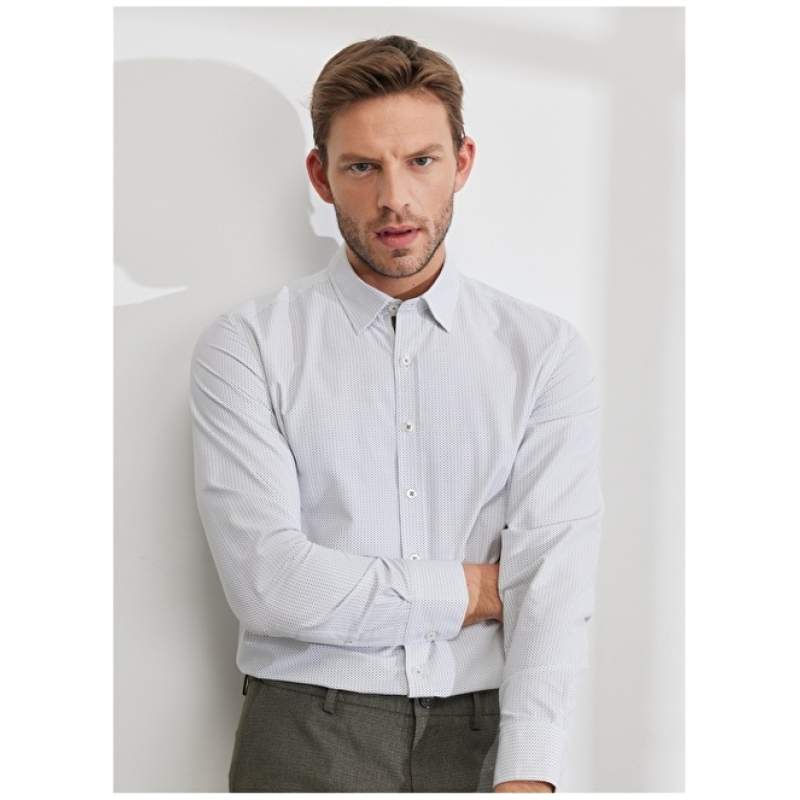Altınyıldız Classics Buttoned Collar White Melange Men's Shirt 4A2023200016 Altınyıldız Classics Buttoned Collar White Melange Men's Shirt 4A2023200016