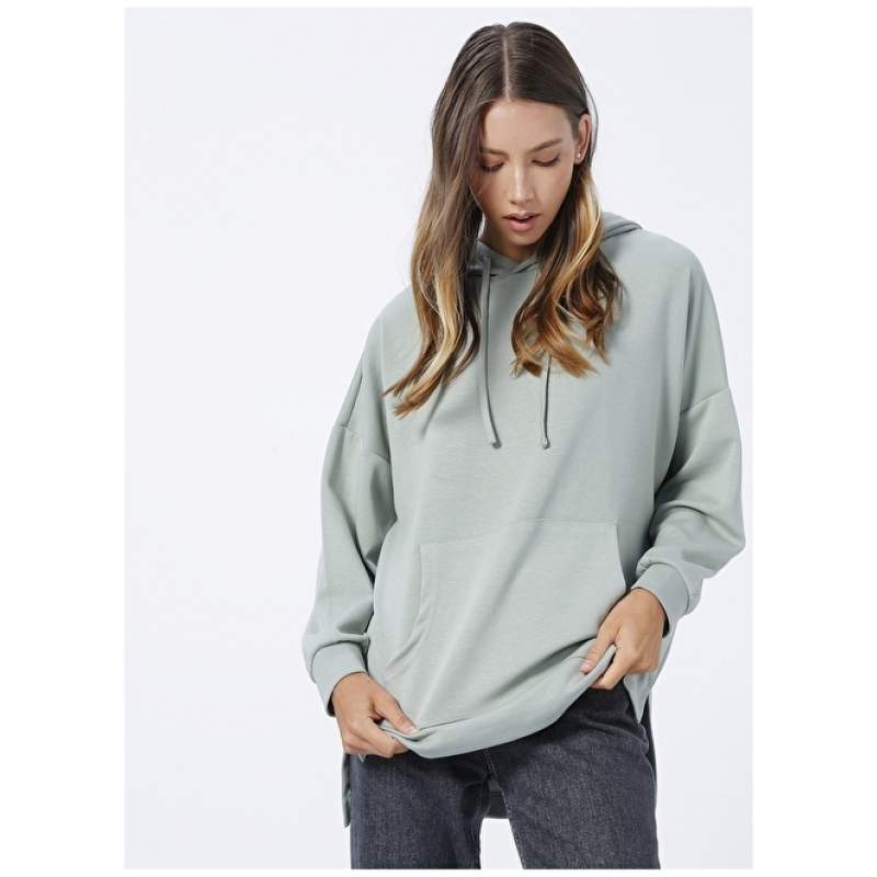 Factory Hooded Collar Plain Mint Women's Sweatshirt K-HW-21B20