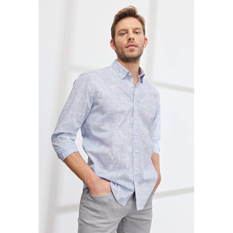 Altınyıldız Classics Slim Fit Buttoned Collar White - Navy Blue Men's Shirt 4A2023200001 Altınyıldız Classics Slim Fit Buttoned Collar White - Navy Blue Men's Shirt 4A2023200001