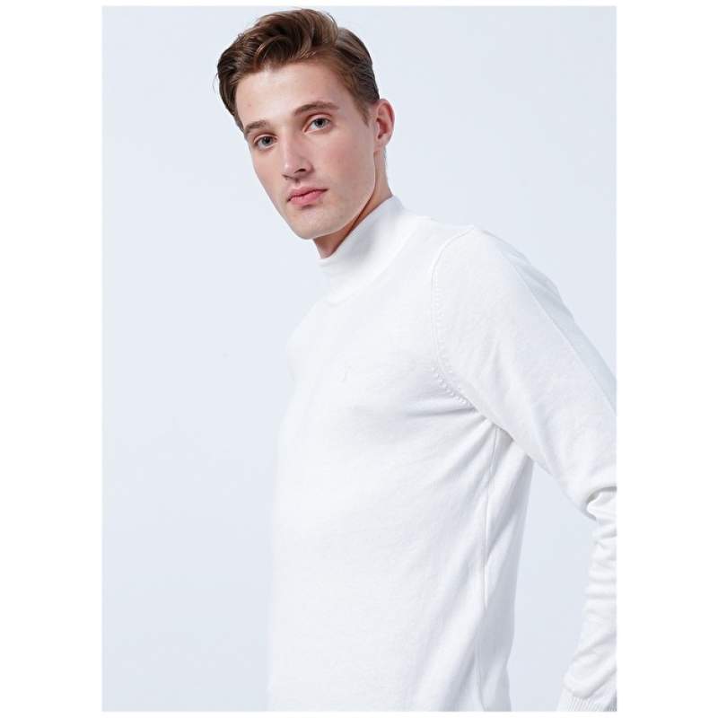 Factory Half Turtleneck Basic Plain Ecru Men's Sweater BERNARDO-I