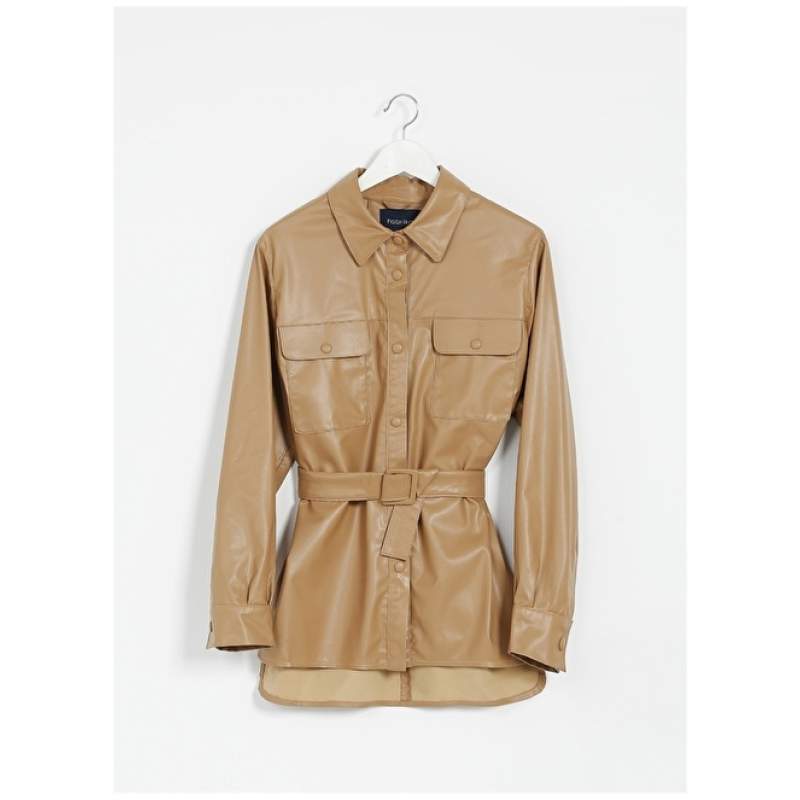 Factory Wide Fit Straight Camel Hair Women's Shacket Jacket PAMEL