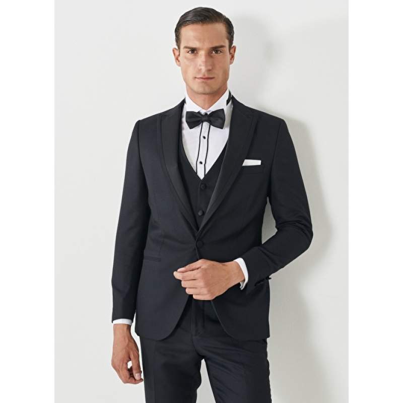 Slim Fit Swallow Collar Patterned Vest Tuxedo Suit