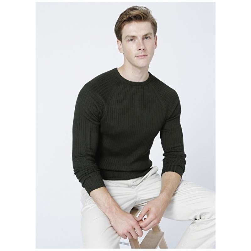 Factory Crew Neck Khaki Men's Sweater GUSTAV-Y