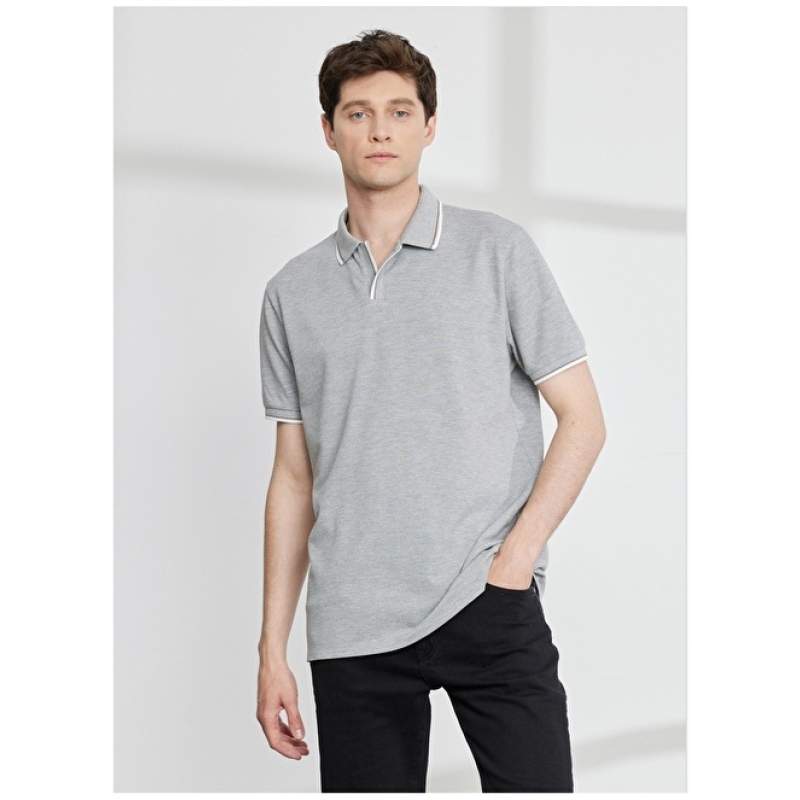 Altınyıldız Classics Polo Collar Gray Melange Men's T-Shirt 4A4823200043 Altınyıldız Classics Polo Collar Gray Melange Men's T-Shirt 4A4823200043
