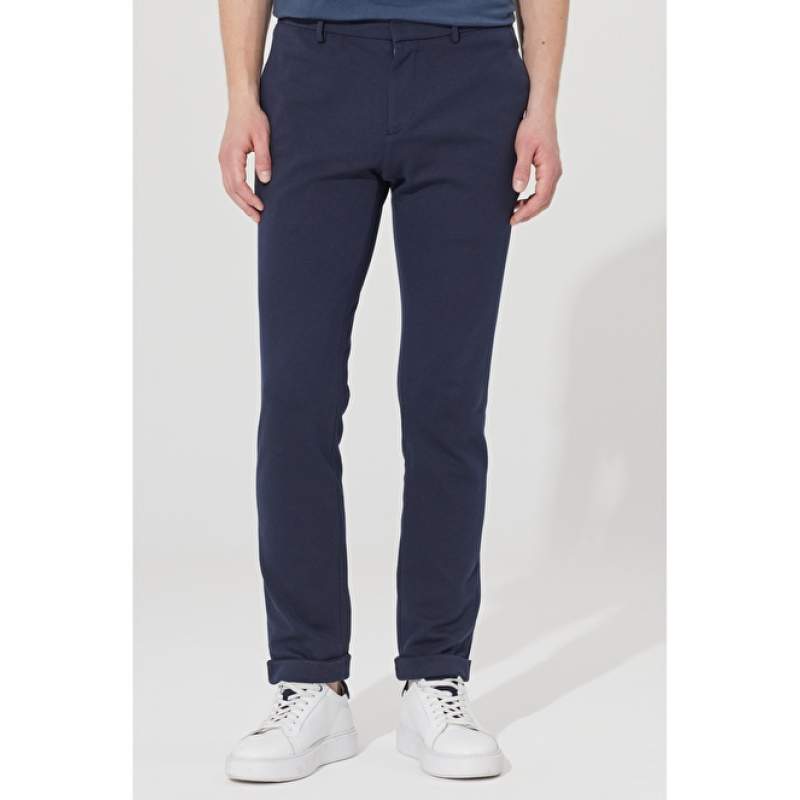 Slim Fit Patterned Elastic Waist Tie Trousers