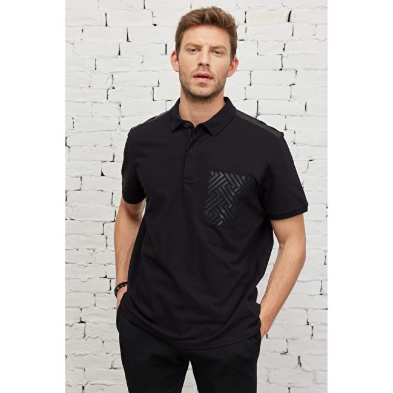 Slim Fit Polo Neck Printed Cotton T-Shirt