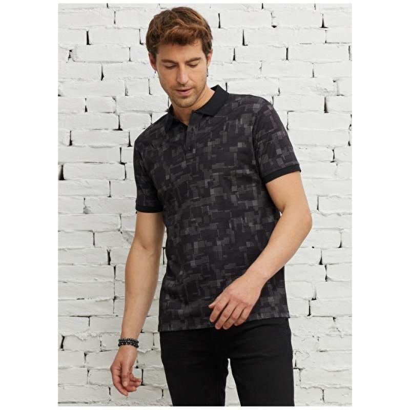 Altınyıldız Classics Polo Neck Black Men's T-Shirt 4A4823200037 Altınyıldız Classics Polo Neck Black Men's T-Shirt 4A4823200037