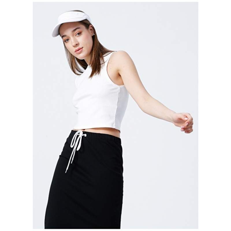 Factory Crew Neck Crop Corduroy White Women's Singlet - K-BERN