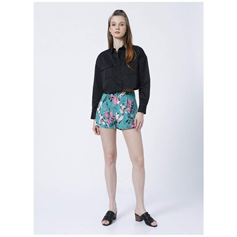 Factory Normal Waist Basic Patterned Green Women's Shorts - TOWN