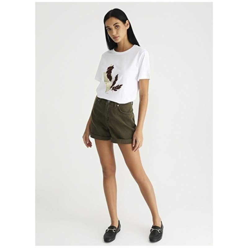 Factory Normal Waist Basic Khaki Women's Shorts KARINTA