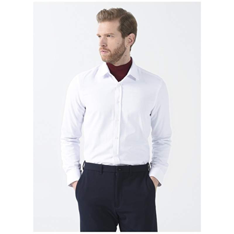Factory Classic Shirt Collar Dobby White Men's Shirt MAYDOS 5 CLASSIC WITHOUT POCKETS Factory Classic Shirt Collar Dobby White Men's Shirt MAYDOS 5 CLASSIC WITHOUT POCKETS