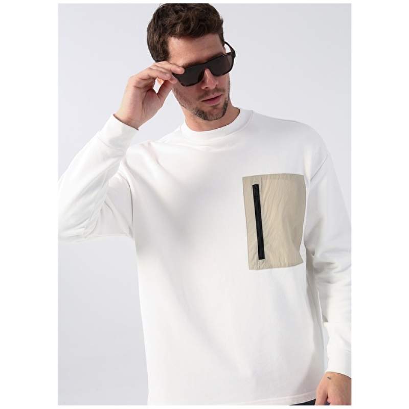 Factory O Neck Plain Ecru Men's Sweatshirt NIKA Factory O Neck Plain Ecru Men's Sweatshirt NIKA