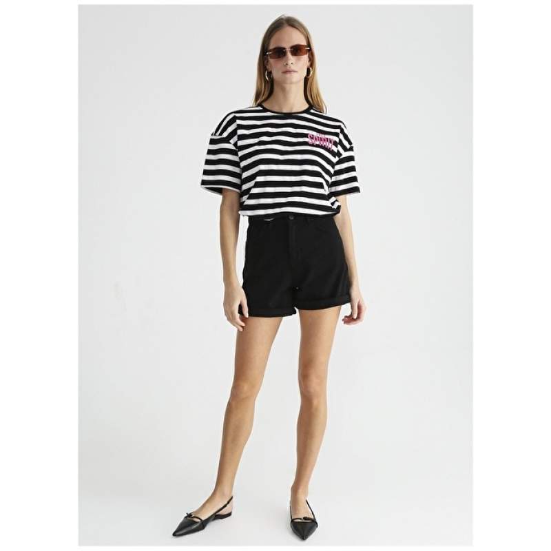 Factory Normal Waist Basic Black Women's Shorts KARINTA