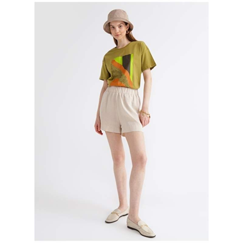 Factory Elastic Waist Basic Beige Women's Shorts FRANKI