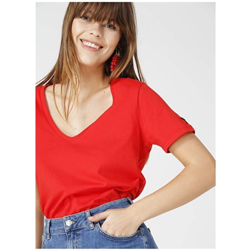 Fabrika Teyo Red V-Neck Women's T-Shirt