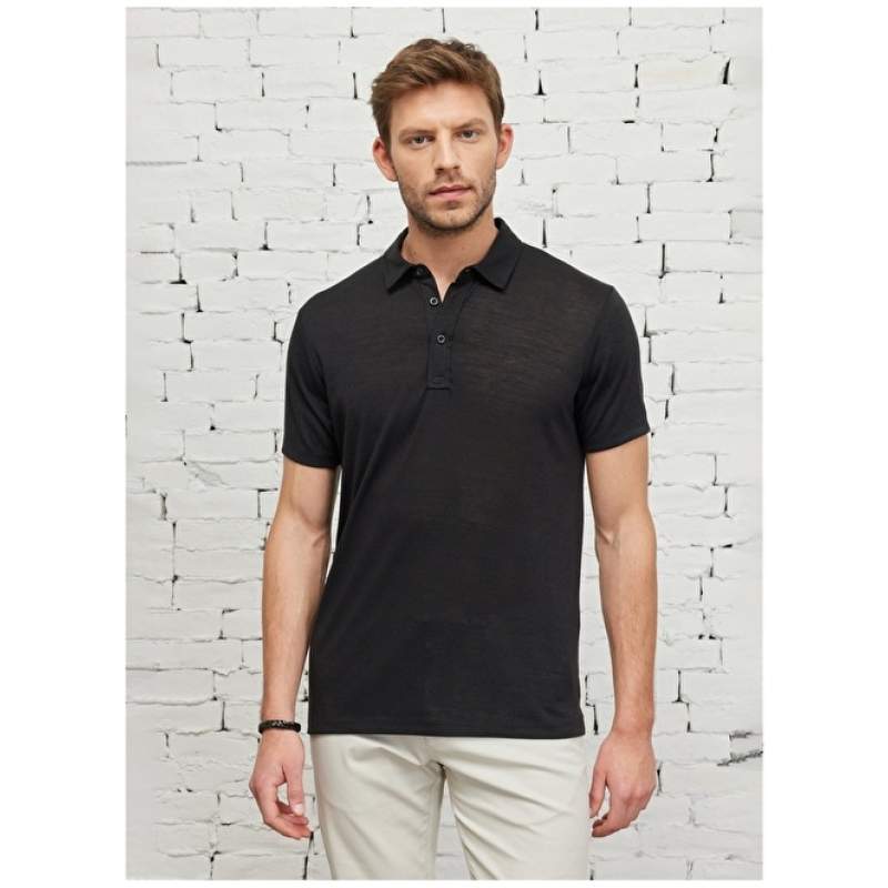 Altınyıldız Classics Polo Neck Black Men's T-Shirt 4A4823200049 Altınyıldız Classics Polo Neck Black Men's T-Shirt 4A4823200049
