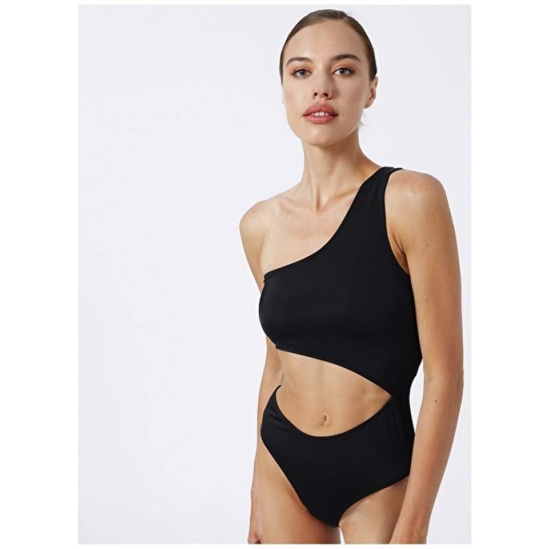 Factory Black One Shoulder Women's Swimwear MARIO