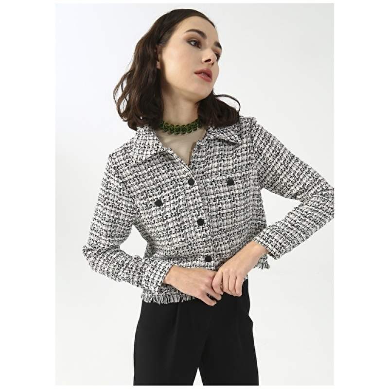 Factory Basic Tweed Black - White Women's Shacket Jacket DARA