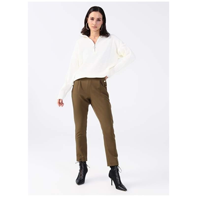 Factory High Waist Basic Khaki Women's Trousers OLIK