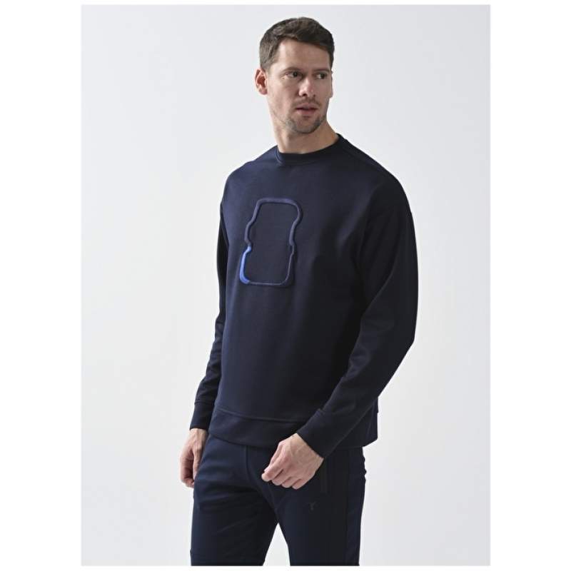 Factory O Neck Plain Navy Blue Men's Sweatshirt FALIXI Factory O Neck Plain Navy Blue Men's Sweatshirt FALIXI