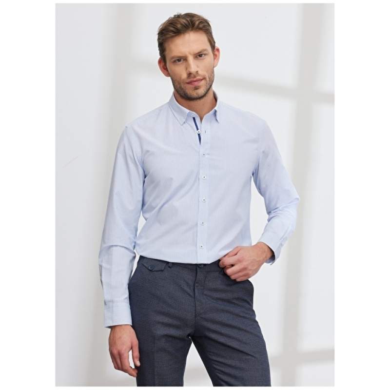 Altınyıldız Classics Buttoned Collar White - Blue Men's Shirt 4A2023200016 Altınyıldız Classics Buttoned Collar White - Blue Men's Shirt 4A2023200016