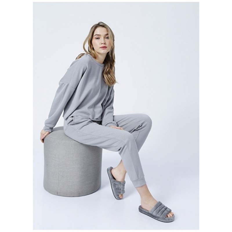 Factory Crew Neck Solid Gray Women's Sweatshirt K-HW-21B12