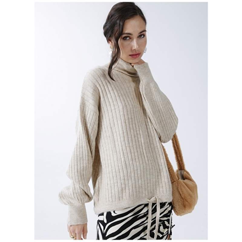 Factory Straight Collar Plain Ecru Women's Sweater HAYNE