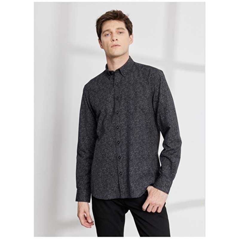 Altınyıldız Classics Buttoned Collar White - Black Men's Shirt 4A2023200027 Altınyıldız Classics Buttoned Collar White - Black Men's Shirt 4A2023200027