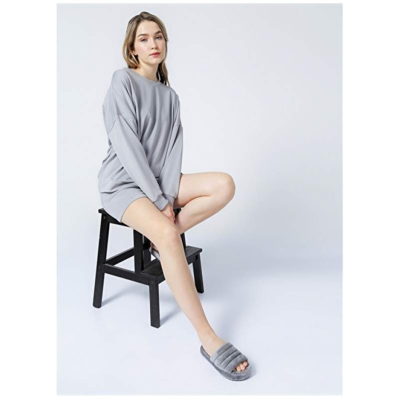 Factory Crew Neck Solid Gray Women's Sweatshirt K-HW-21B19