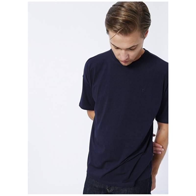 Factory O Neck Plain Navy Blue Men's T-Shirt ROMEO-OVER Factory O Neck Plain Navy Blue Men's T-Shirt ROMEO-OVER