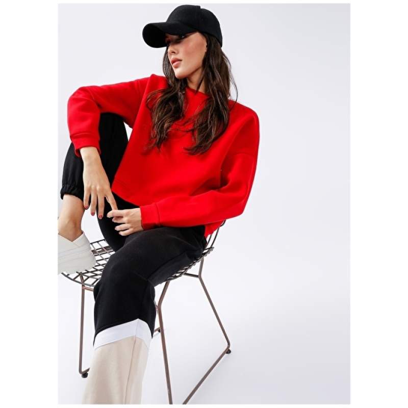 Factory Crew Neck Solid Red Women's Sweatshirt RAVELLO