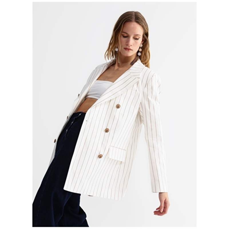 Factory Double Breasted White - Beige Women's Jacket HADLEY