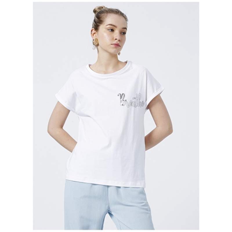 Fabrika Ravenna Crew Neck Basic Stone White Women's T-Shirt