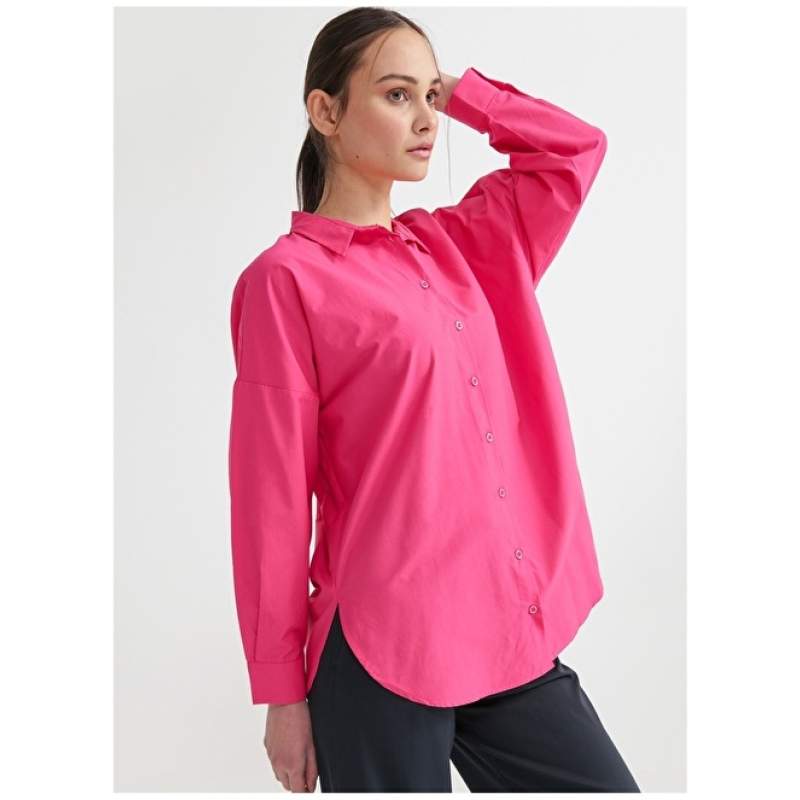 Factory Shirt Collar Plain Pink Women Shirt FRANZ