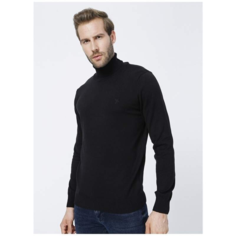 Factory Turtleneck Basic Plain Black Men's Sweater PETRO