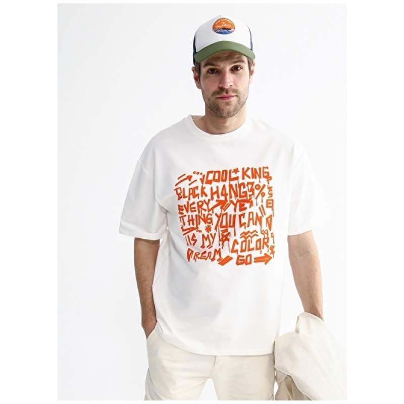 Factory O Neck Plain Ecru Men's T-Shirt NESILAS