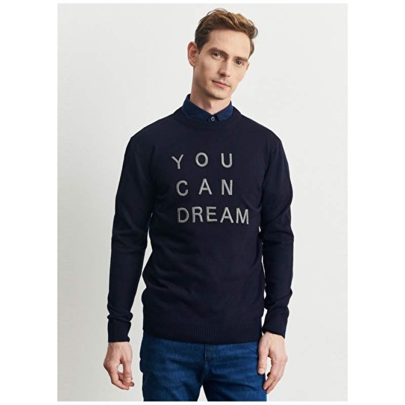 Altınyıldız Classics Crew Neck Navy Blue Men's Sweater 4A4923100036