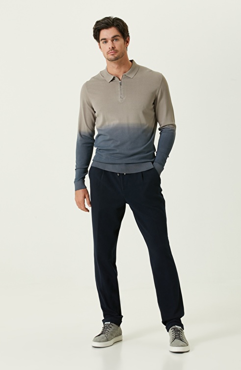 Gray Polo Collar Gradient Sweater