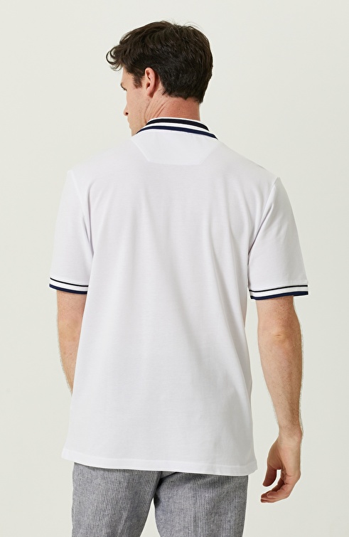 White Blue Short Sleeve Polo Neck Tshirt