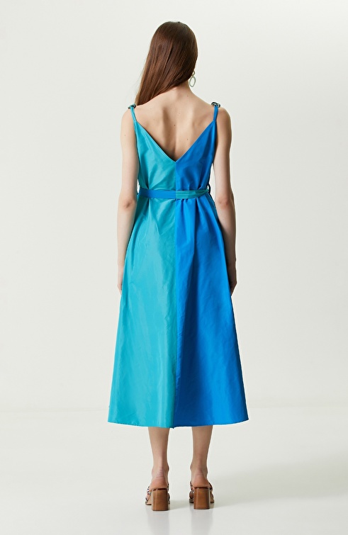 Turquoise Strap Long Taffeta Dress