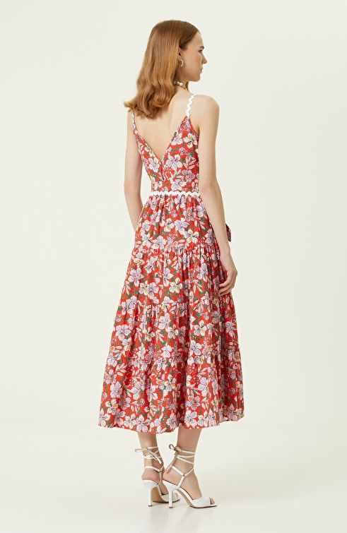 Pomegranate Flower Patterned Maxi Dress