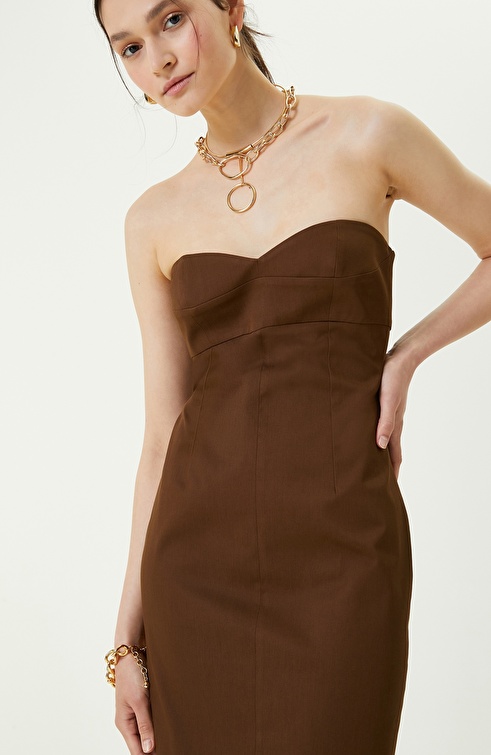 Brown Strapless Mini Dress