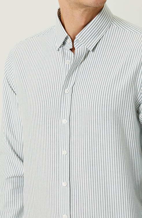 Green-White Striped Long Sleeve Shirt