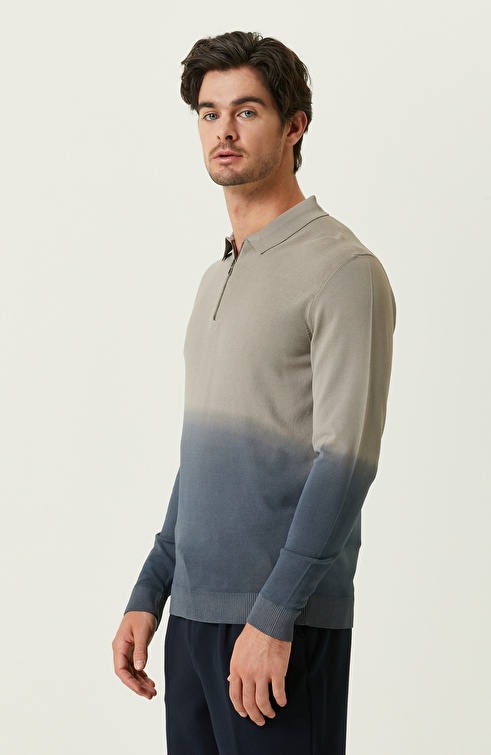 Gray Polo Collar Gradient Sweater