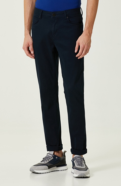 Navy Blue Slim Fit Casual Trousers